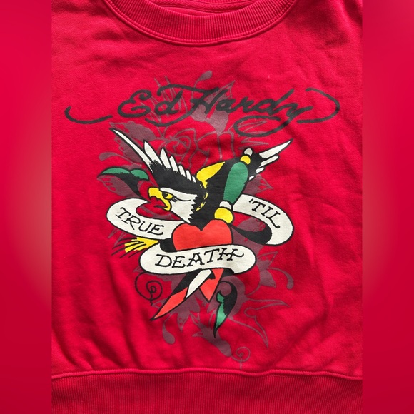 Ed Hardy‎ Women's Red Cropped Graphic Sweatshirt Long Sleeve Casual Size M - Picture 8 of 11